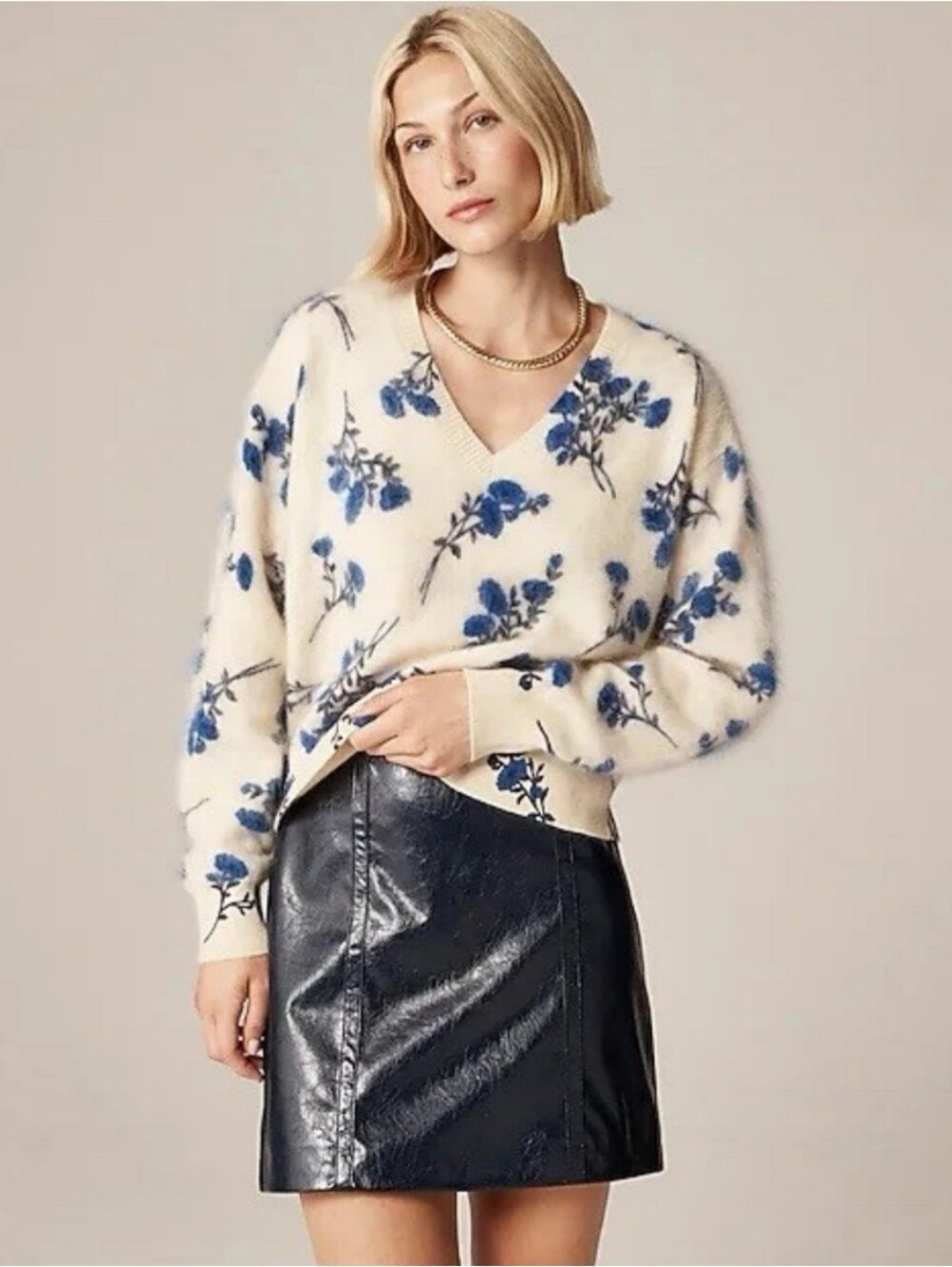 J.Crew Brushed Cashmere V-Neck Sweater in Toile Floral Print
